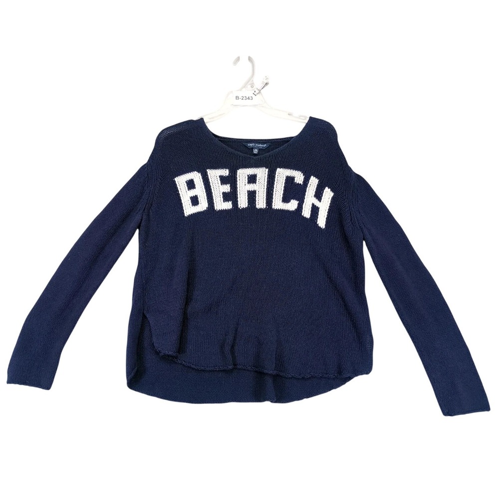 Simply Southern Navy BEACH Pullover Sweater Womens L/XL High-Low Casual Coastal